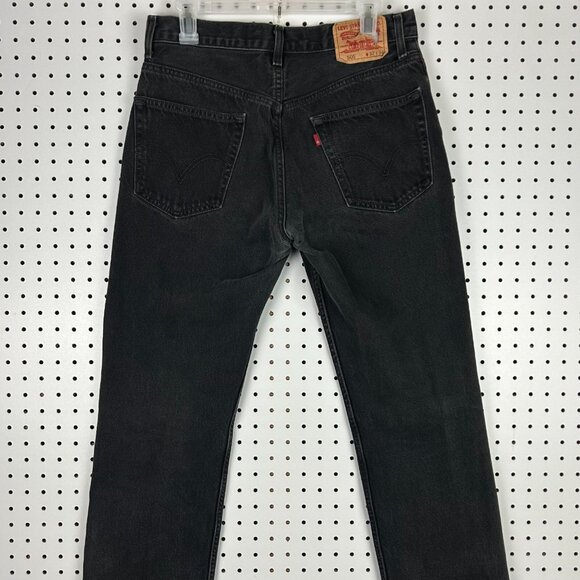 Levi's 505 Black Denim Jeans 32x32 Straight Leg Cut Streetwear Skate Punk Cotton - Picture 2 of 7